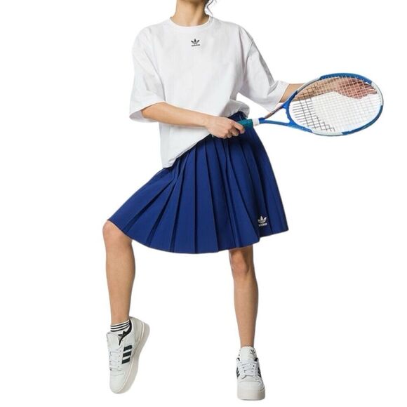 Adidas Skirt WMNS 8 Blue Pleated Lifestyle Tennis Collegiate Sporty Logo Preppy - Picture 1 of 16